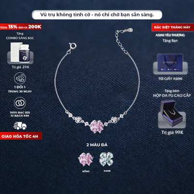 Lắc tay bạc S925 Cỏ 4 Lá Xoay Asimi Forever LT59