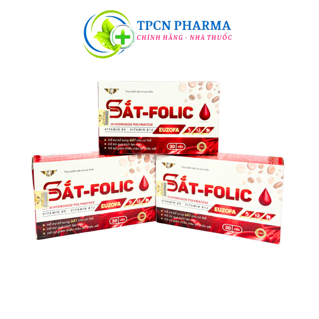 Viên Uống Sắt Folic EUZOFA Kết Hợp Vitamin B9 B12 Hỗ Trợ Quá Trình Tạo Máu – Hộp 30 viên