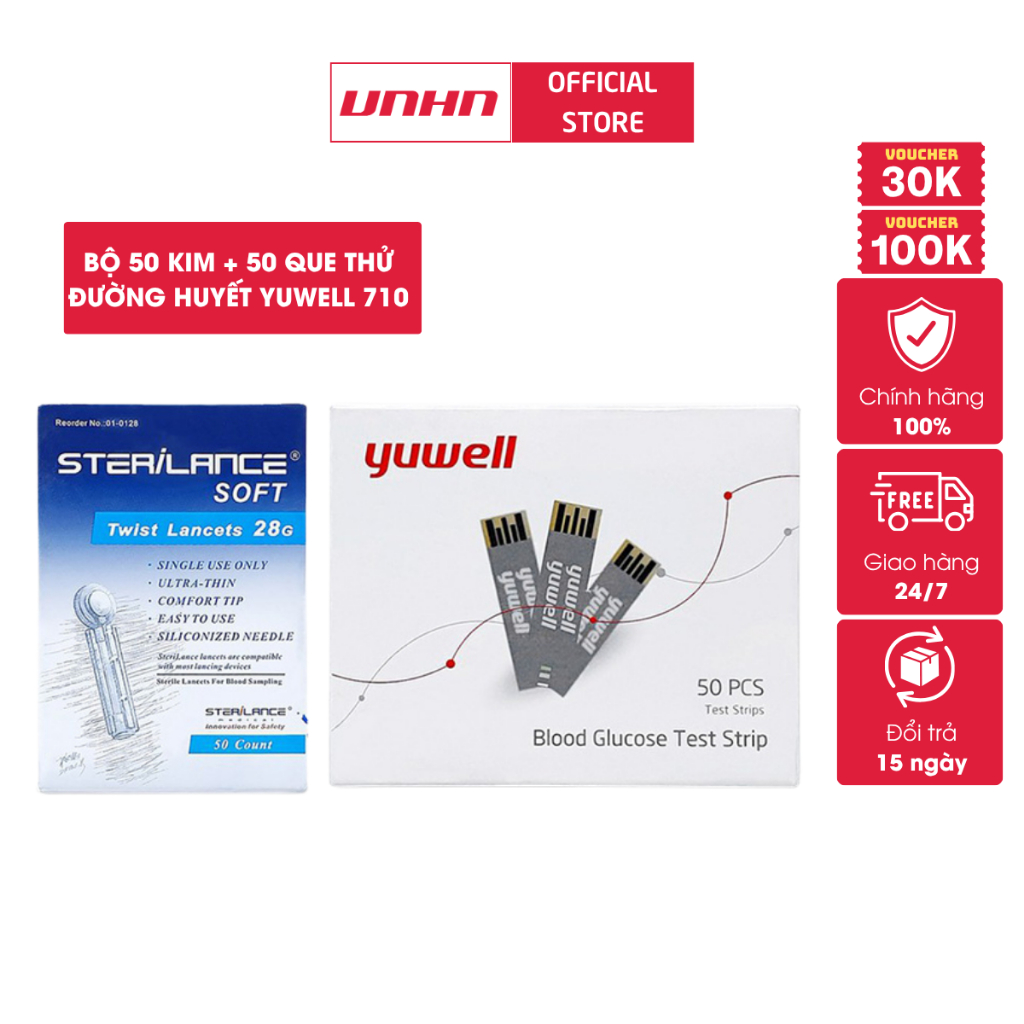 Bộ Test 50 Kim + 50 Que Thử Đường Huyết YUWELL Dùng Cho Máy Đo Đường Huyết Yuwell Chính Hãng