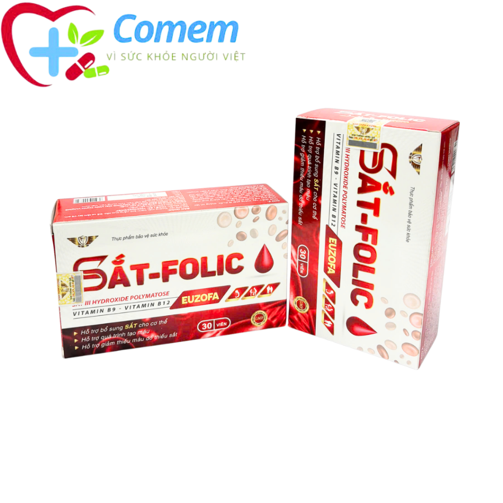 Viên Uống Sắt Folic EUZOFA Bổ Sung Sắt, Vitamin B12, B9 Cho Cơ Thể – Hộp 30 viên