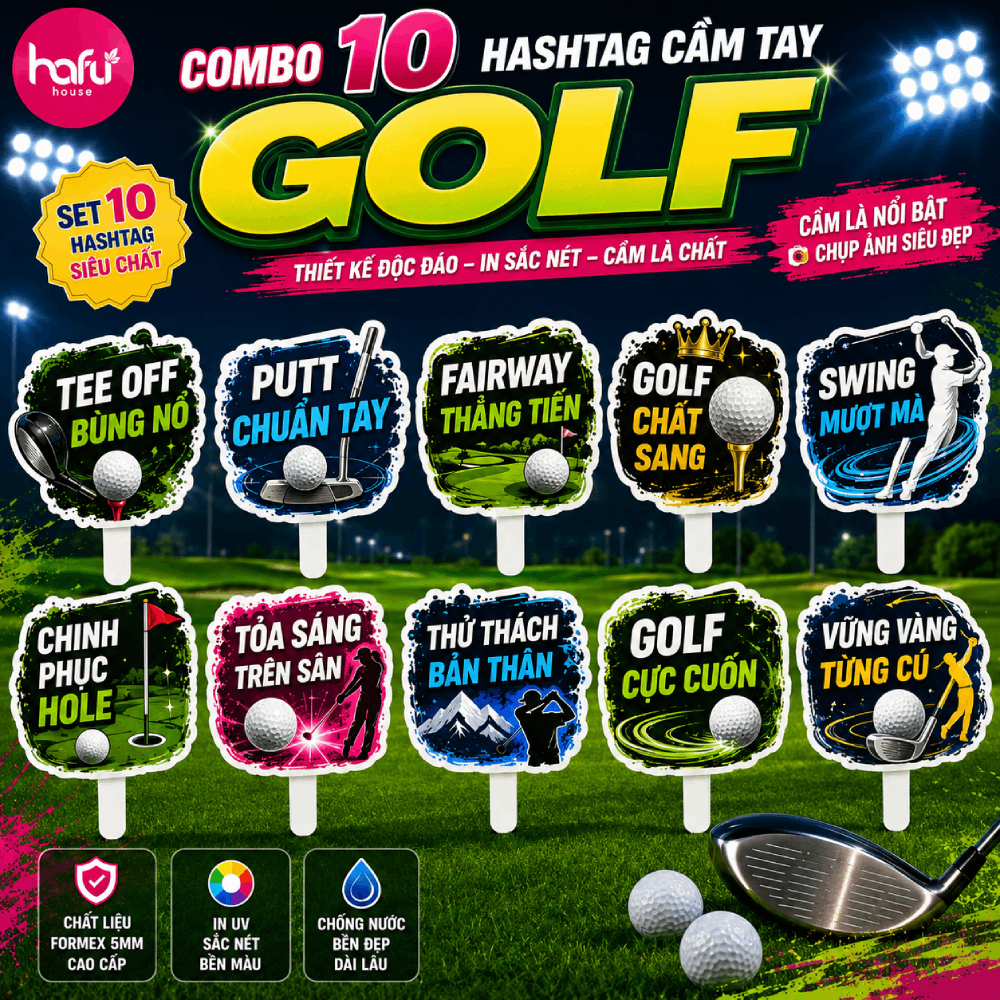 [HỎA TỐC HCM] Combo Hashtag Golf Cầm Tay Phụ Kiện Check In Sự Kiện Giải Đấu Team Building