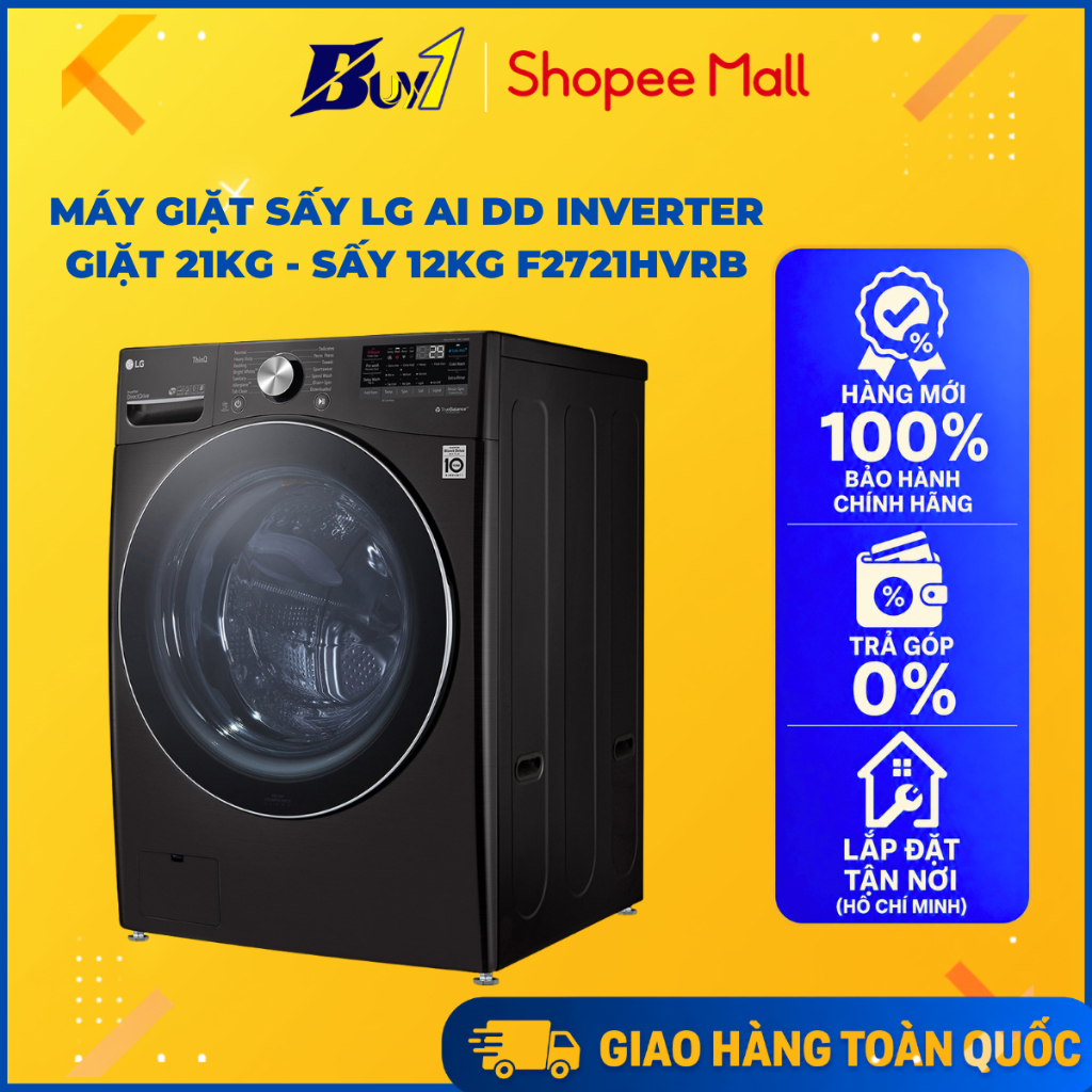 Máy giặt sấy LG AI DD Inverter giặt 21 kg - sấy 12 kg F2721HVRB - Hàng Chính Hãng