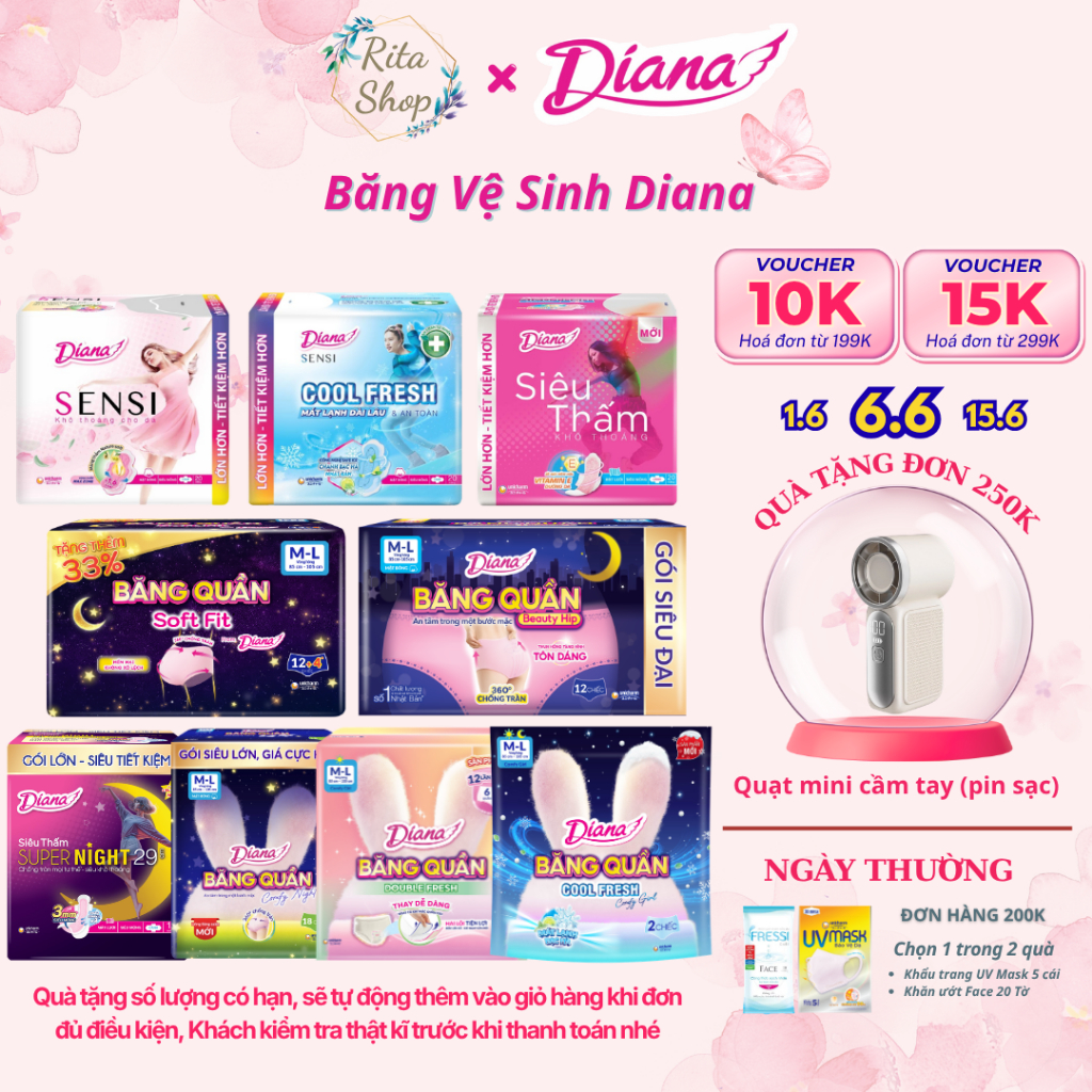 [Chính Hãng Diana Unicharm] Băng Vệ Sinh Diana Ban Ngày, Ban Đêm, Dạng Quần