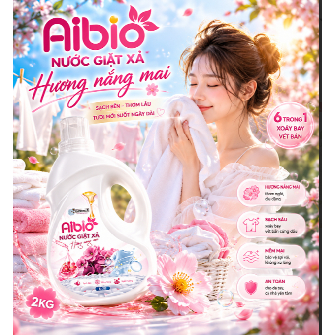 Nước Giặt Xả AIBIO Ailla Can 2kg – Sạch Bẩn, Trắng Sáng, Ngát Hương Hoa Tự Nhiên