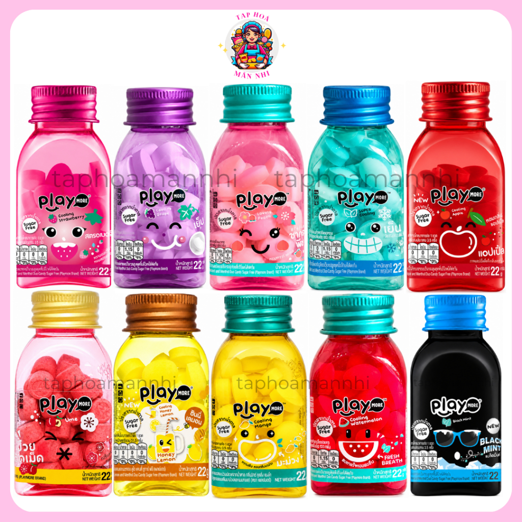 Kẹo The Không Đường PLAY MORE Sugar Free Super Cooling (Lọ 22g)