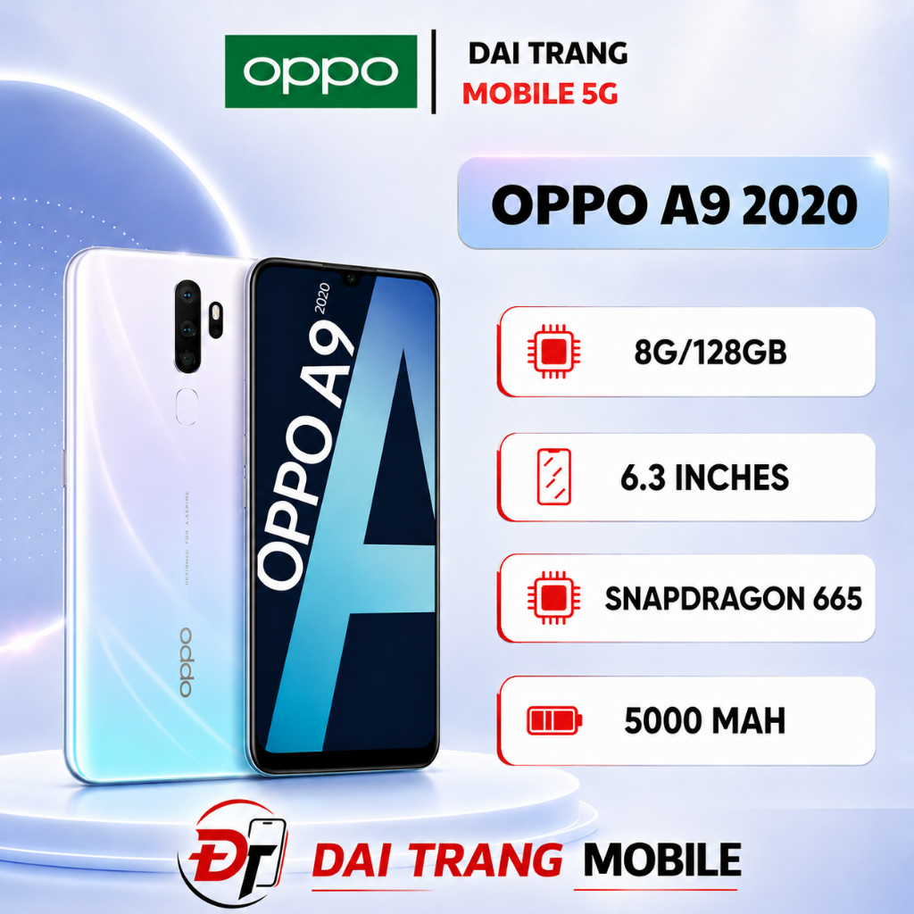 Điện thoại OPPO A9 2020 RAM 8GB/256GB | Loa Kép Stereo, Pin 5000mAh, Màn Lớn, Cấu hình ổn định