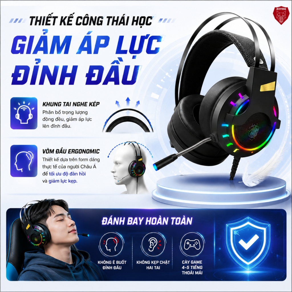 Tai Nghe Gaming Chụp Tai ZIYOU K3 LED RGB, Micro 360 Độ Lọc Tạp Âm Chiến Game Cực Đã, Chống Ồn Tốt | BigBuy360 - bigbuy360.vn