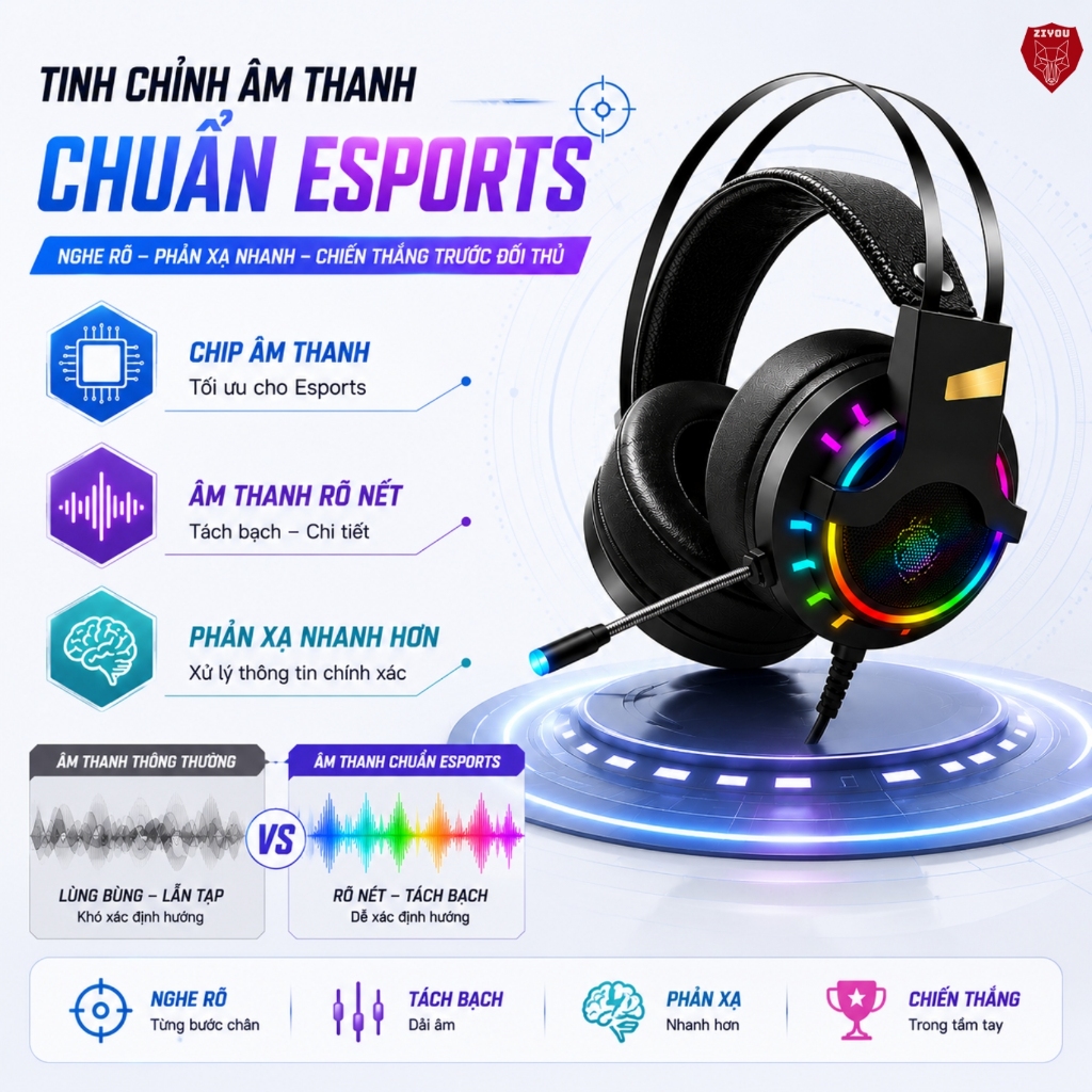 Tai Nghe Gaming Chụp Tai ZIYOU K3 LED RGB, Micro 360 Độ Lọc Tạp Âm Chiến Game Cực Đã, Chống Ồn Tốt | BigBuy360 - bigbuy360.vn