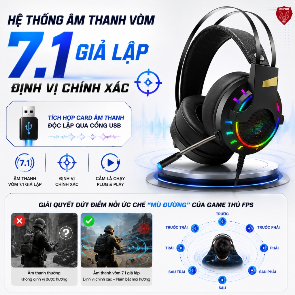 Tai Nghe Gaming Chụp Tai ZIYOU K3 LED RGB, Micro 360 Độ Lọc Tạp Âm Chiến Game Cực Đã, Chống Ồn Tốt | BigBuy360 - bigbuy360.vn