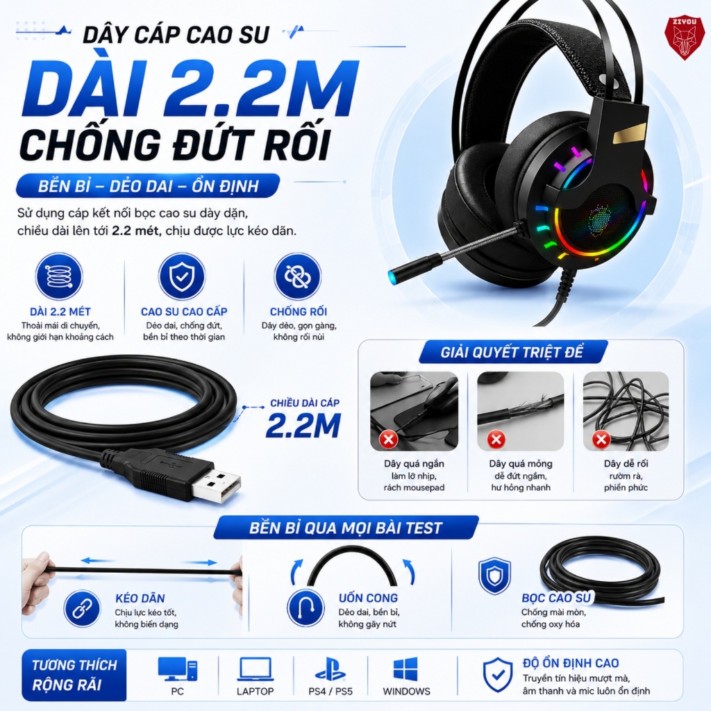 Tai Nghe Gaming Chụp Tai ZIYOU K3 LED RGB, Micro 360 Độ Lọc Tạp Âm Chiến Game Cực Đã, Chống Ồn Tốt | BigBuy360 - bigbuy360.vn