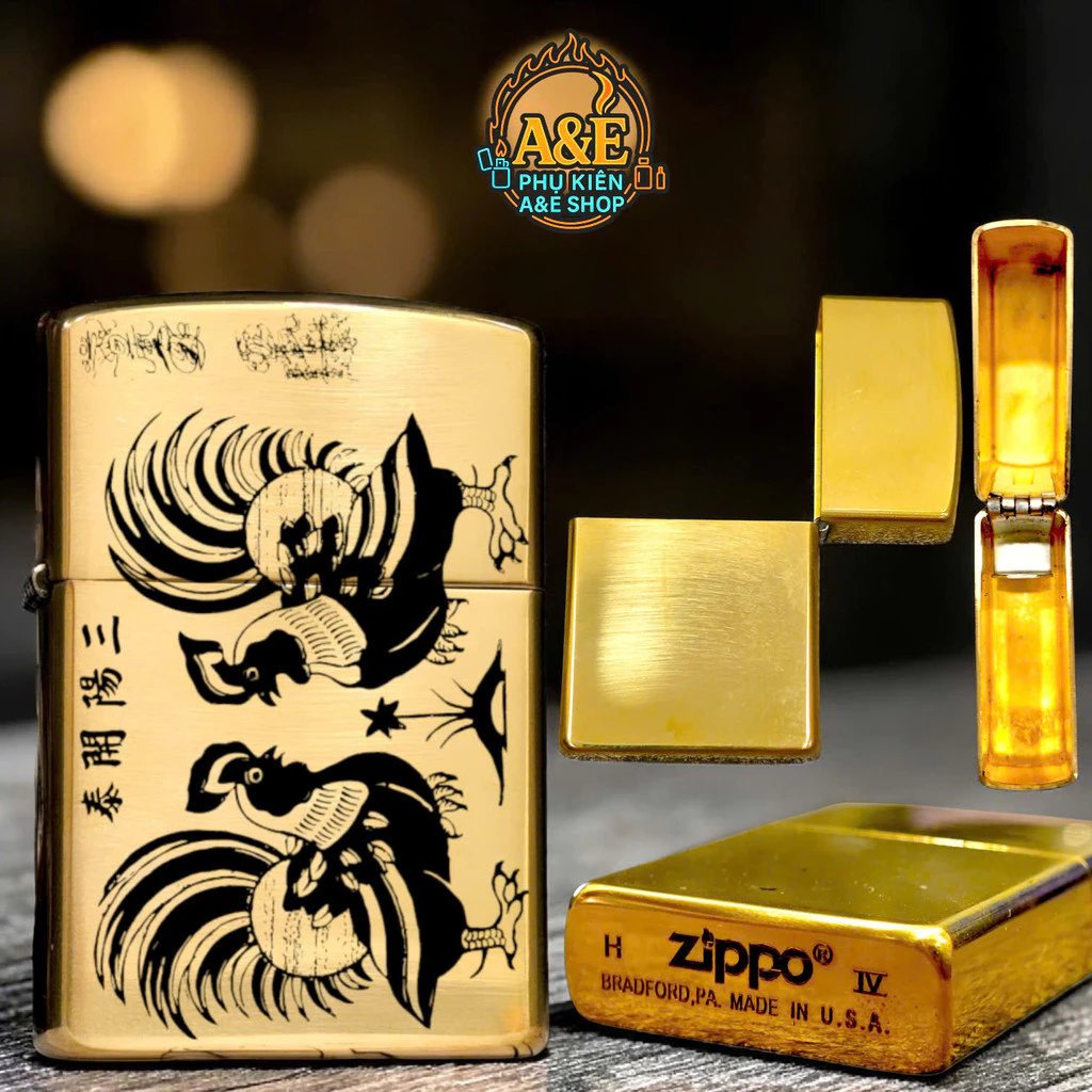 Vỏ Case Zippo Đồng Nguyên Khối Mẫu Gà Đông Hồ Uyên Ương, Quà Tặng Tình Yêu Không Kèm Ruột Và Nhiên L
