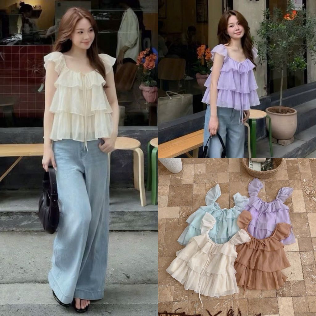 Áo Babydoll Voan 3 Tầng Trễ Vai Cánh Tiên Bồng Bềnh, Labibi