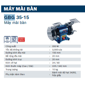 Máy mài bàn Bosch GBG 35-15, 350W, hai đá 150mm