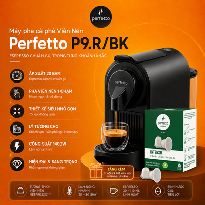 Máy pha cà phê viên nén Perfetto P9 – 20 bar, 1400W, nhỏ gọn cho gia đình & văn phòng (Đỏ/Đen)