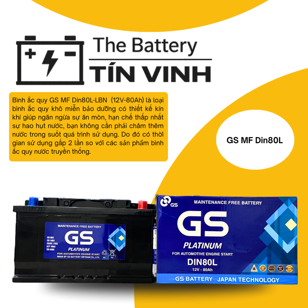 Bình Ắc Quy GS MF Din80L (12V-80Ah)