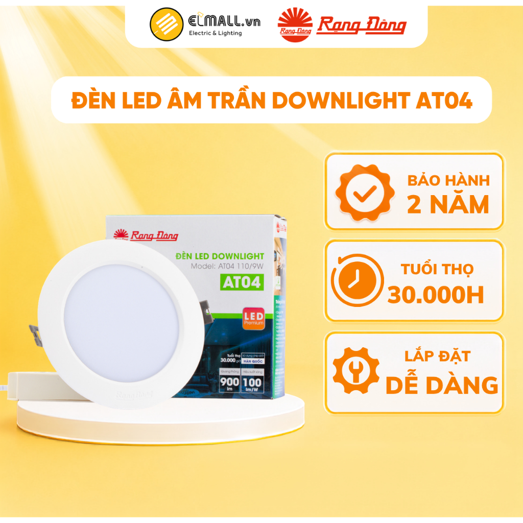 Đèn âm trần Rạng Đông 8W 10W 12W 16W 25W AT04 chiếu sáng phòng khách, phòng ngủ, hành lang