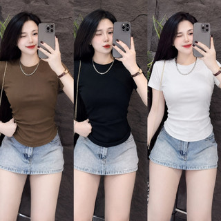 Áo thun nữ PHOM ÔM tay ngắn nhấn eo Trơn  ( M : Trơn TN CRE 5m )
