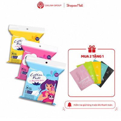 Combo 2  Gói Bông Đắp Toner Care4u 233 Miếng 3 Lớp 100% Cotton Tự Nhiên Mềm Mịn TẶNG 1 MẶT NẠ