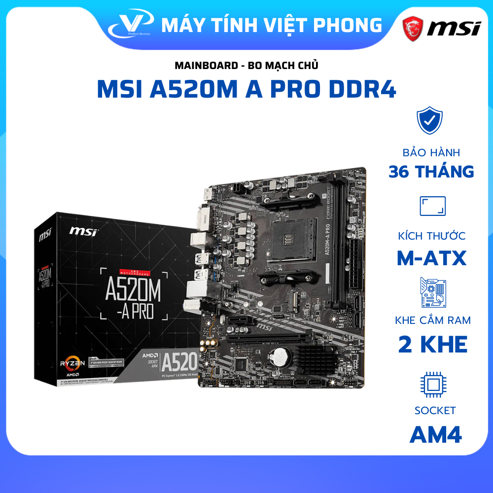 MAINBOARD MSI A520M A PRO DDR4 - HÀNG CHÍNH HÃNG BẢO HÀNH 36 THÁNG