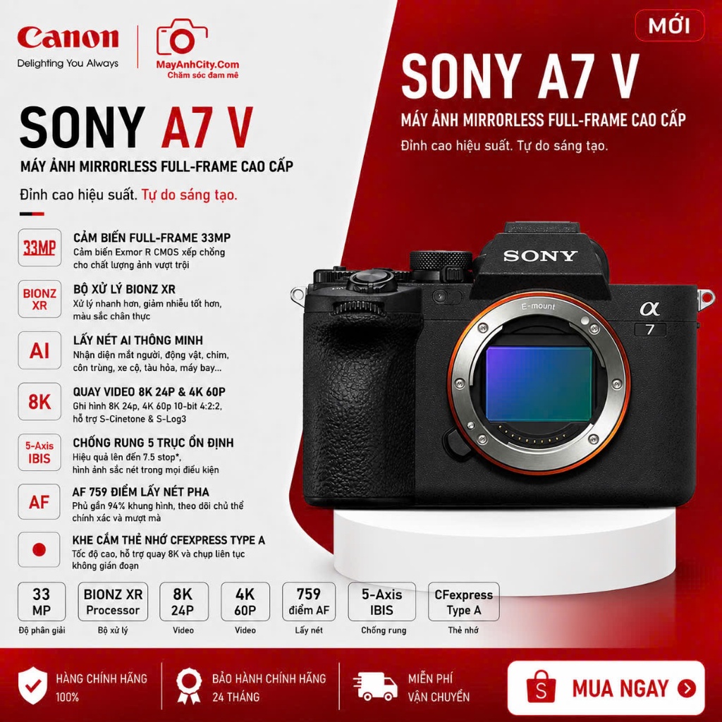 Sony Alpha A7 Mark V (Sony A7 V) Body Full-frame 33MP Chính Hãng