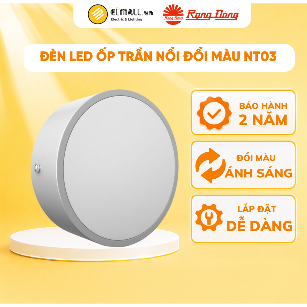 Đèn LED Downlight nổi trần đổi màu Rạng Đông, Model: NT03 ĐM 120/12W