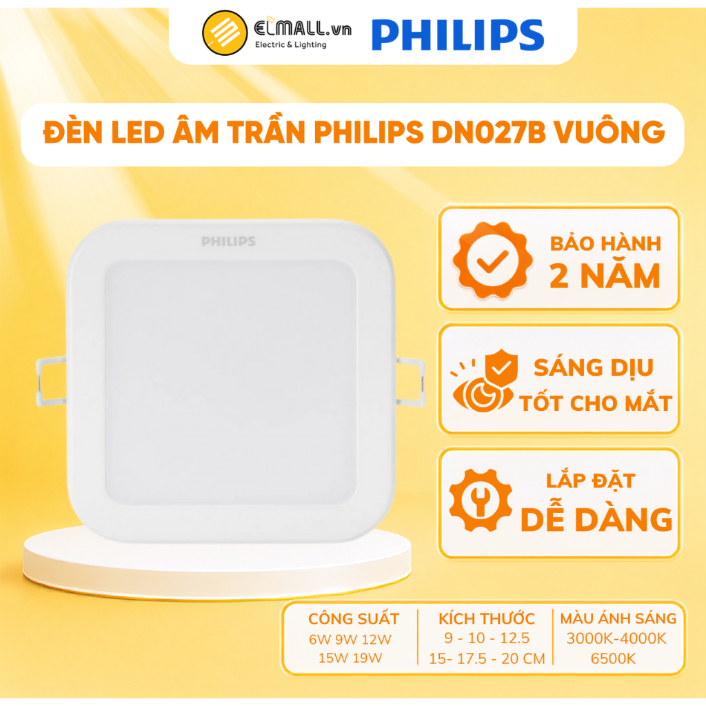Đèn âm trần vuông viền kim loại DN027B G3 Philips - ELMALL