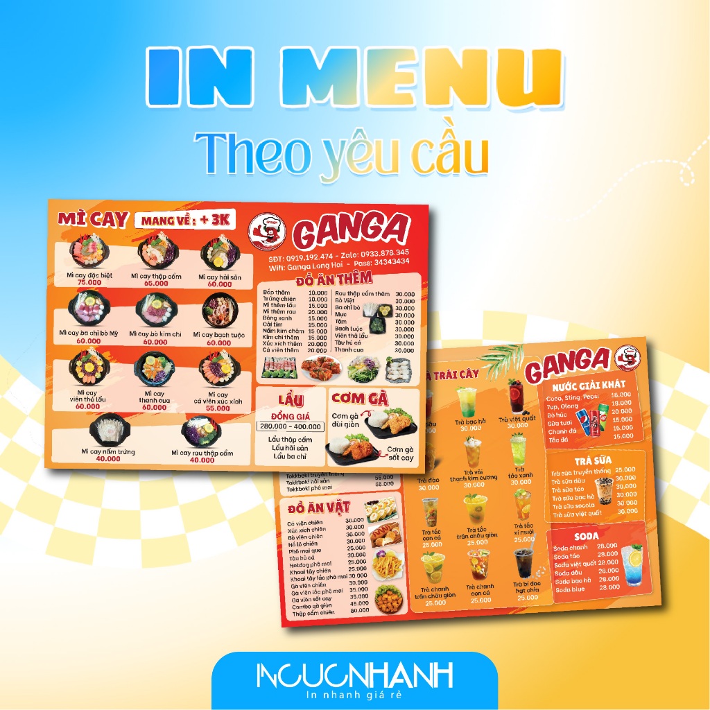 In Menu Theo Yêu Cầu, Menu Formex, Menu Pvc , Menu ép plastic, Size a4 a3 , Incucnhanh