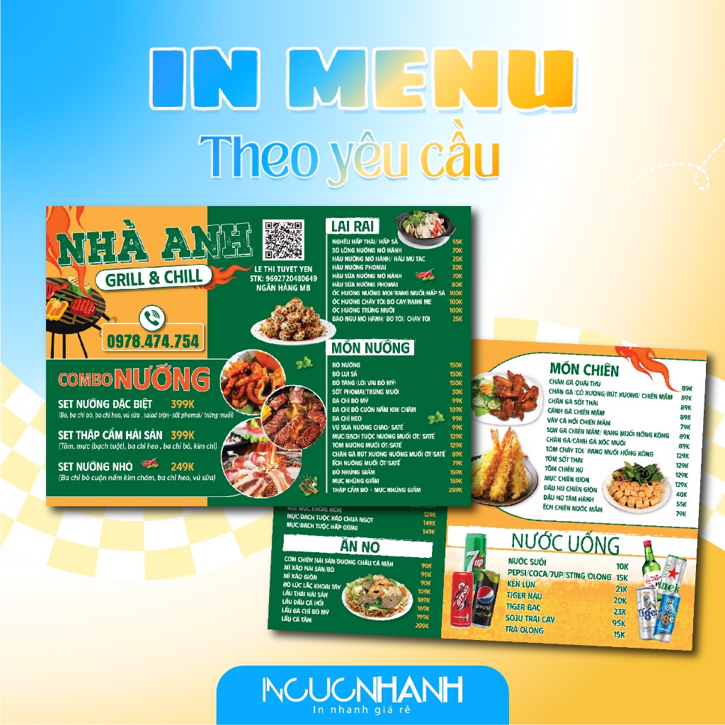 In Menu Theo Yêu Cầu, Menu Formex, Menu Pvc , Menu ép plastic, Size a4 a3 , Incucnhanh