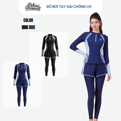 Bộ bikini nữ kín đáo tay dài chông UV đi biển - Bikini Passport - BS546_NV