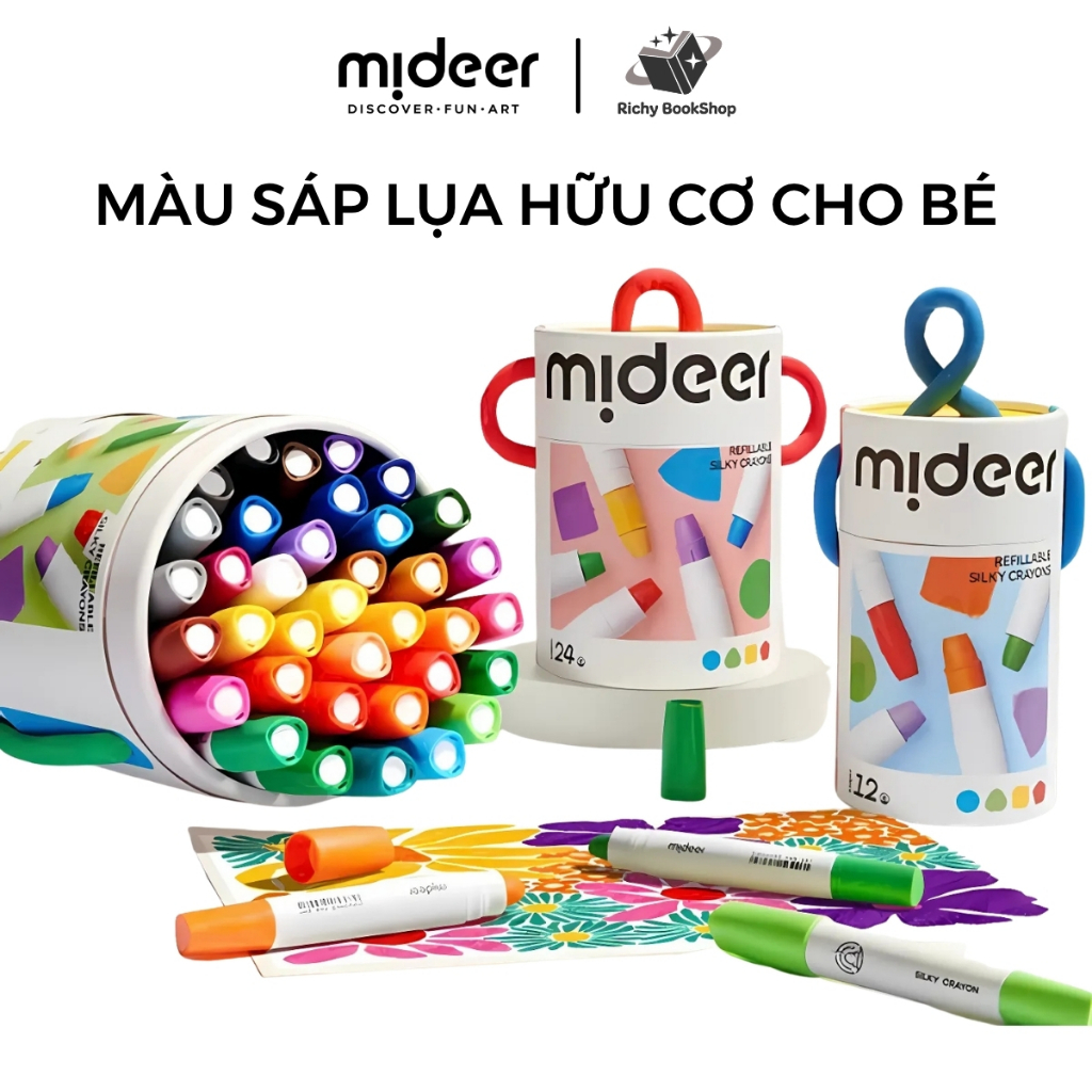 Bút màu sáp lụa hữu cơ kèm quai xách cho bé - Mideer Silky Crayon