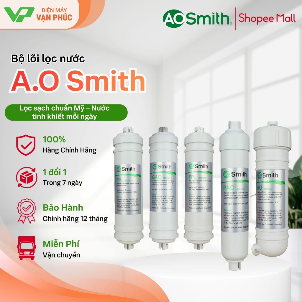 Bộ lõi lọc nước A.O Smith chính hãng dùng cho các model  A, AR75, M1-2,G1-2, S, 1E/2 - 7 ngày đổi tr