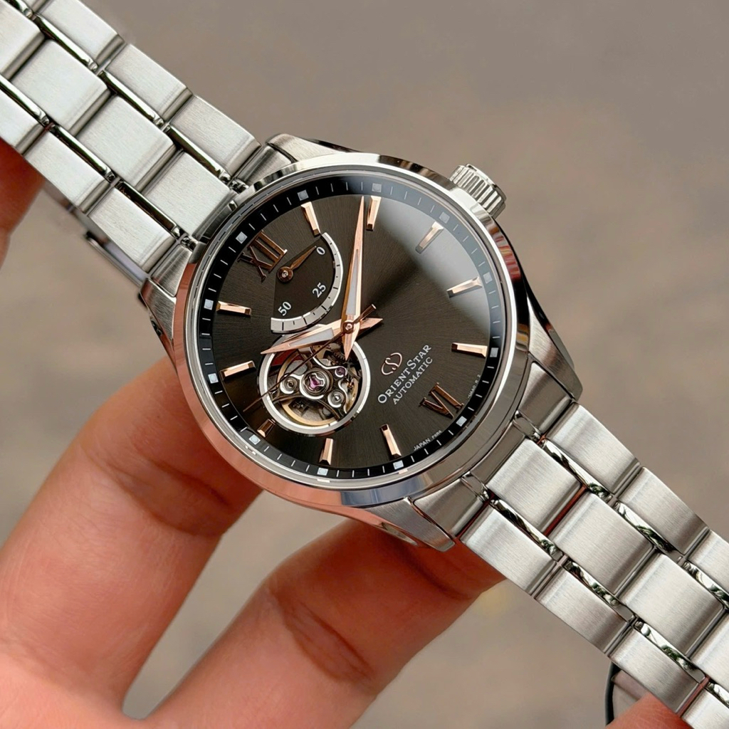 Đồng hồ nam dây thép Orient Star Automatic Open Heart RK-AT0009N