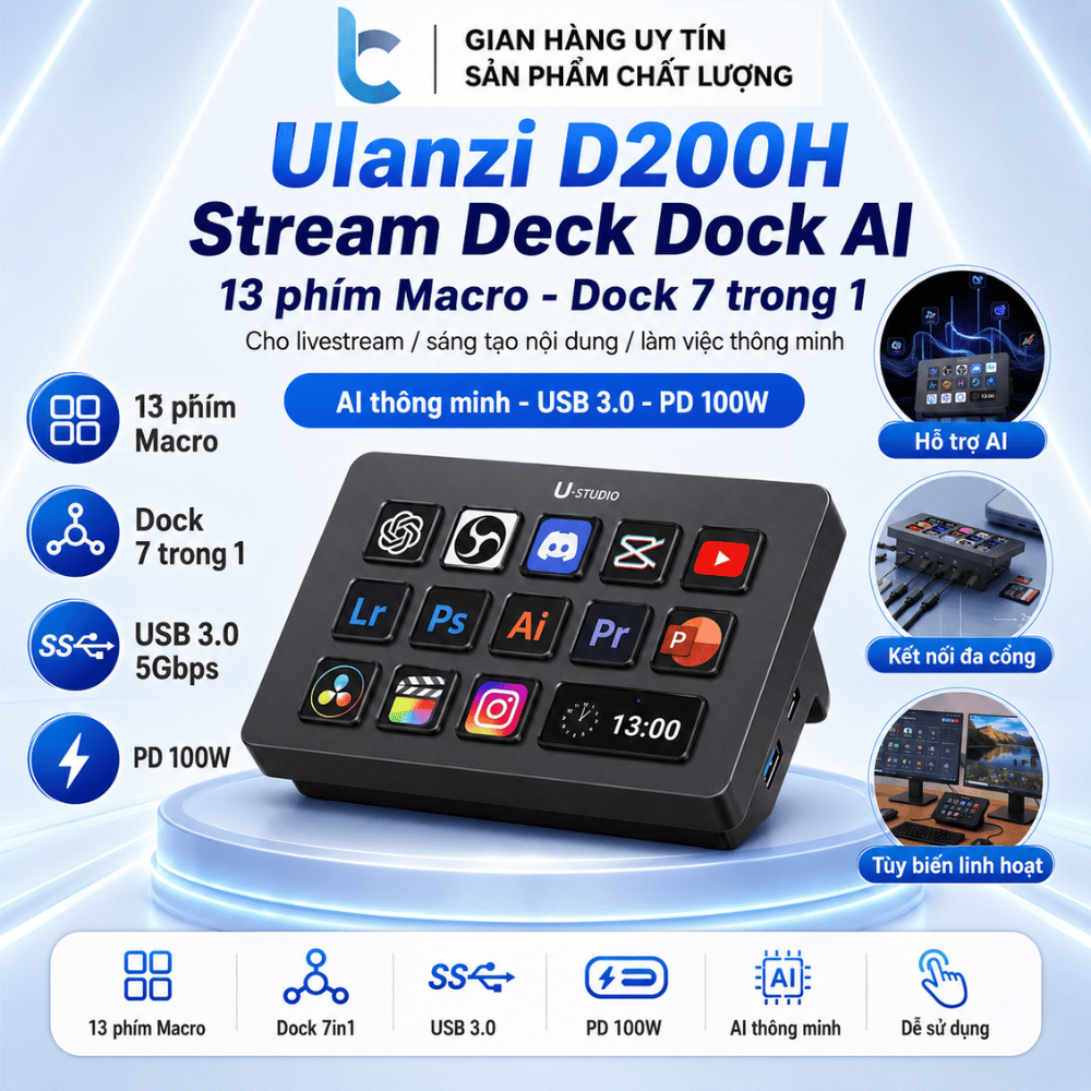 Ulanzi D200H Stream Deck Dock AI Tích Hợp 13 Phím Macro Chức Năng Tùy Chỉnh