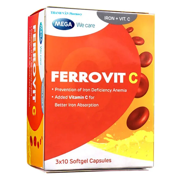 Ferrovit C bổ sung sắt và vitamin, hỗ trợ giảm thiếu máu (Hộp 30 viên)