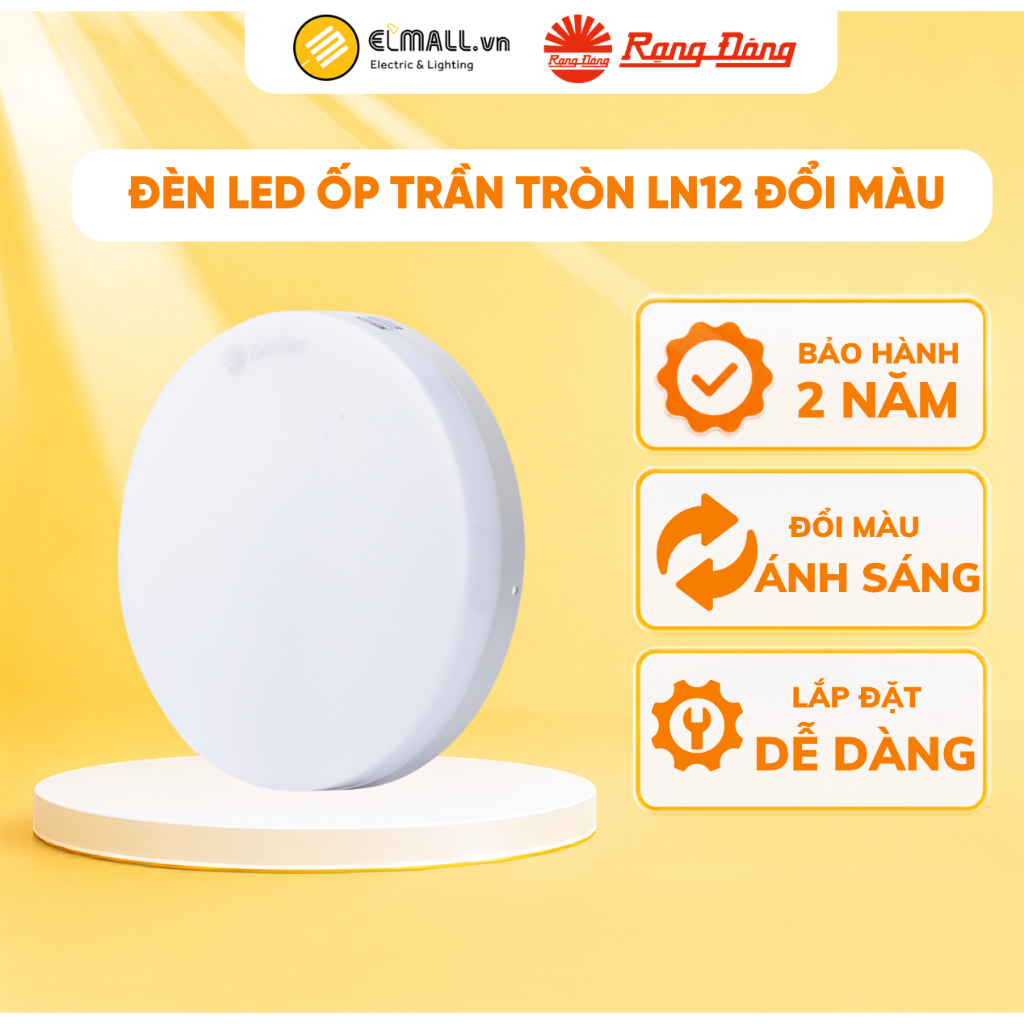 Đèn led ốp trần tròn đổi màu 12W, 18W, 24W LN12N DM Rạng Đông - ELMALL