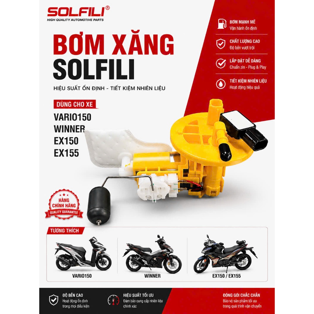 Bơm Xăng SOLFILI - Ex150 / Ex155 / Winner / Vario 150 - 4.5BAR , Gắn Như Zin , Hàng Chính Hãng Thươn