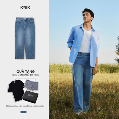 [KRIK x Bình An] Quần Jean Nam KRIK Form Loose Ống Suông Rộng Che Khuyết Điểm Dáng Hiện Đại QJ6247