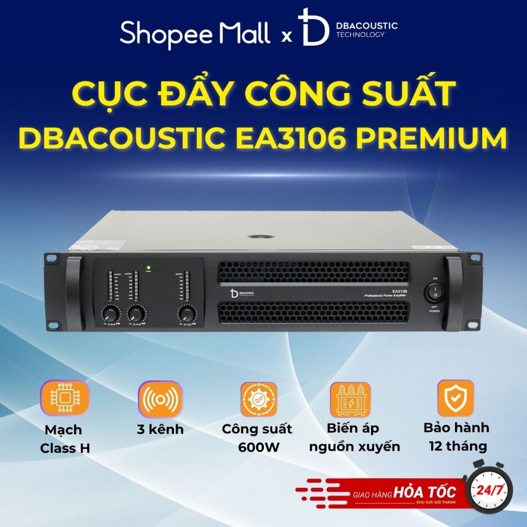 Cục đẩy công suất DBAcoustic EA3106 PREMIUM - 3 Kênh - Class H - Công suất 600W - Chính hãng - BH 12
