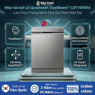 [Tặng 30 viên PINECARE] Máy rửa chén độc lập LG LDT14SVA4 - 14 bộ - Sấy hé cửa tự động