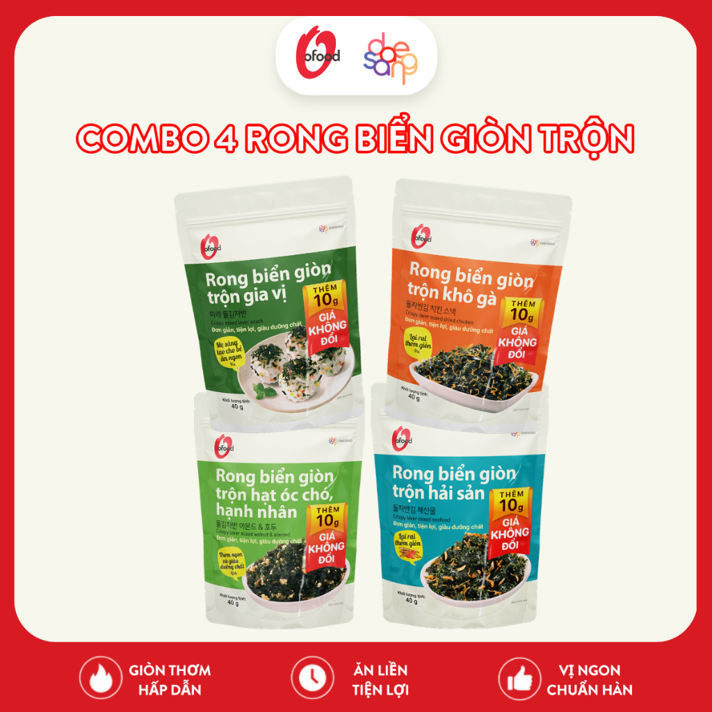[O’Food] Combo 4 rong biển giòn trộn 4 vị – Ăn liền, trộn cơm, ăn kèm