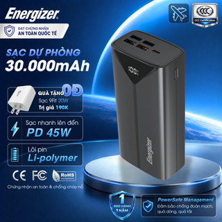 Sạc dự phòng energizer 30000mah/ 45w, 7 cổng sạc ra, sạc nhanh pd - hàng chính hãng, bảo hành 1 năm