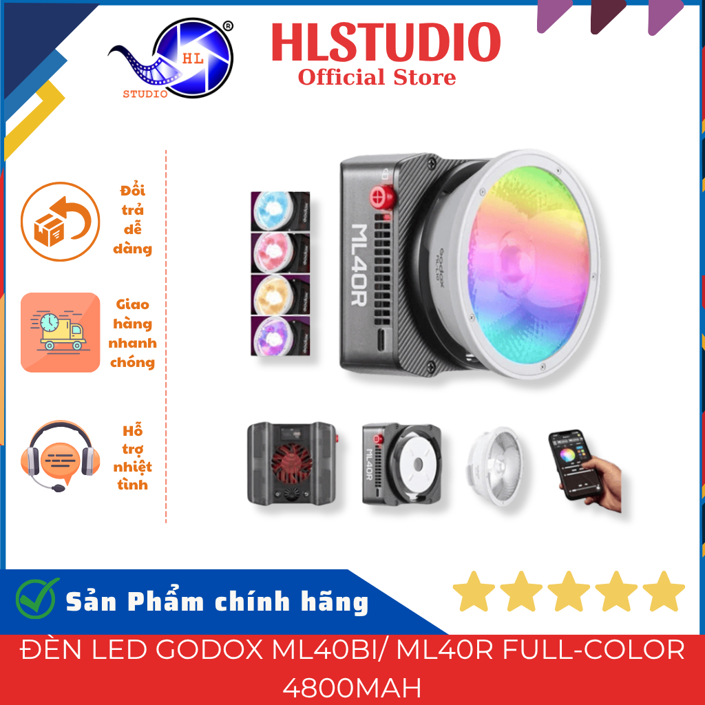 Đèn Led Cầm Tay Godox ML40Bi & ML40R RGB 40W Tích Hợp Pin 4800mAh HL Studio