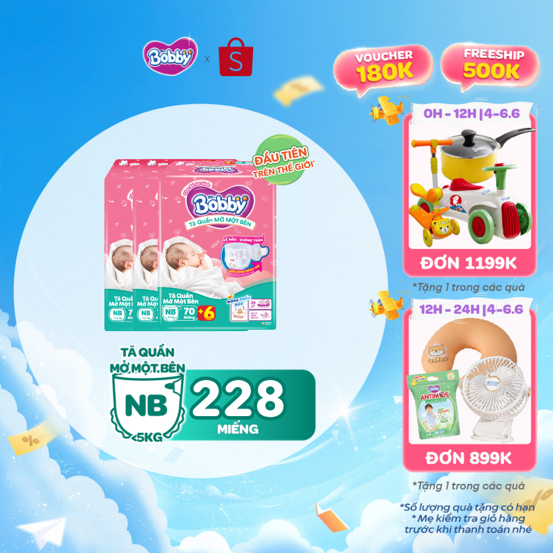 [MỚI][TẶNG MIẾNG] Combo 3 gói tã quần mở một bên Bobby dành cho bé sơ sinh size NB70+6/NB-S74/ S80/ 