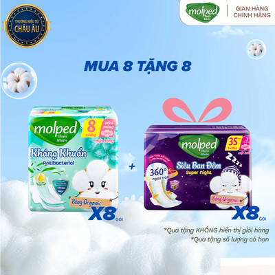 [MUA 8 TẶNG 8_K HIỂN THỊ GIỎ] Combo 8 gói Băng vệ sinh Molped thiên nhiên Kháng khuẩn Antibac GÓI 8 MIẾNG