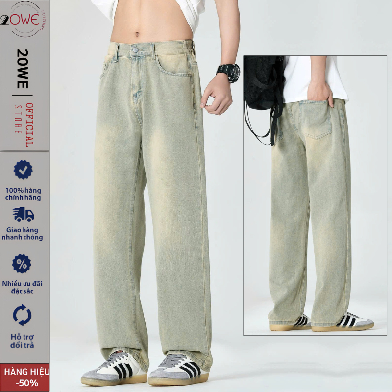 Quần jean nam Vintage ống suông, quần bò nam Wash sáng dáng baggy chất demin cao cấp phong cách hàn quốc - 20WE