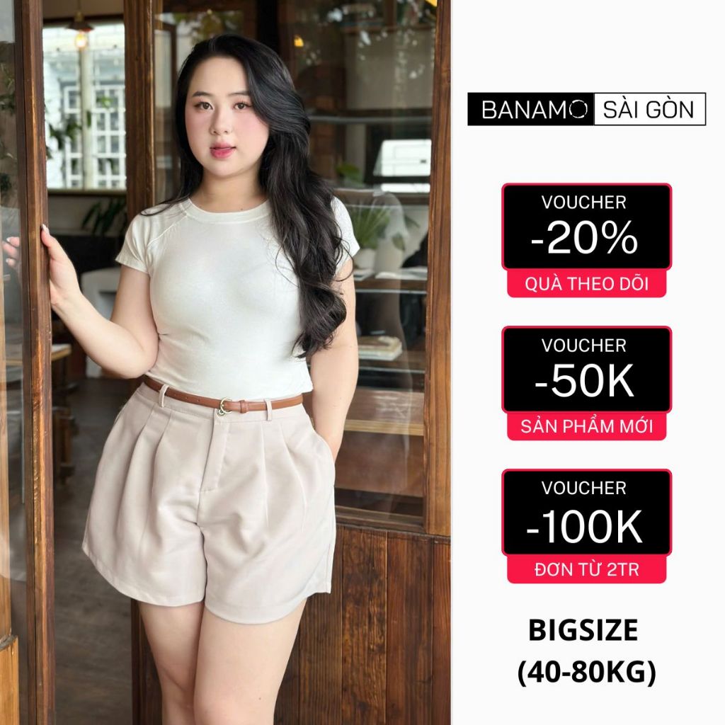 Quần short nữ ống rộng cạp cao chất vải mềm mịn BIGSIZE Banamo Sài Gòn 696