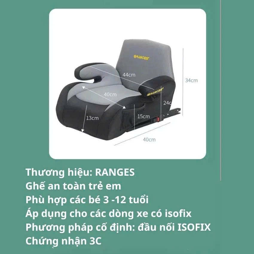 Ghế ngồi ô tô cho trẻ em RANGES cài chốt ISOFIX - gối kê đầu ô tô cho bé 2-10 tuổi - Đệm ngồi ô tô c