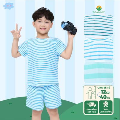 Bộ dệt kim bé trai quân đùi áo cộc tay kẻ sọc thời trang Việt Thắng - B63.6100