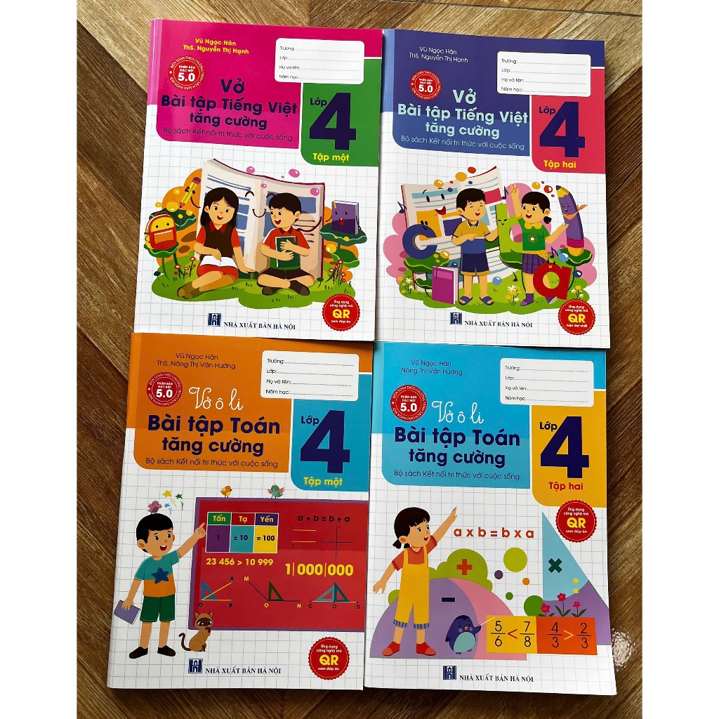 Sách - Lớp 4 - Kết Nối - Vở ô li bài tập Toán, vở bài tập Tiếng Việt tăng cường lớp 4 tập 1, tập 2