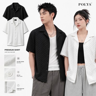 Áo Sơ Mi Nam POLYS Trắng Đen Dáng Suông Vừa BEVIS